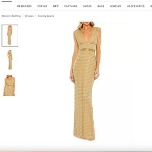 Mac Duggal Beaded Cap Sleeve V Neck Column Gown, Gold, Size 6